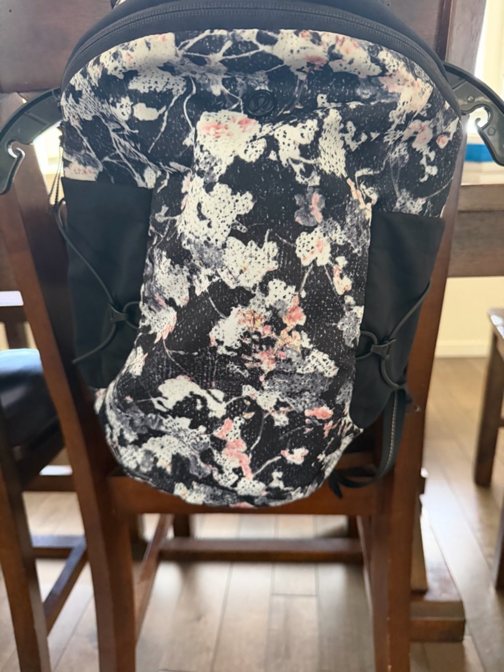 lululemon athletica run all day 13L Black White and Pink Floral Backpack